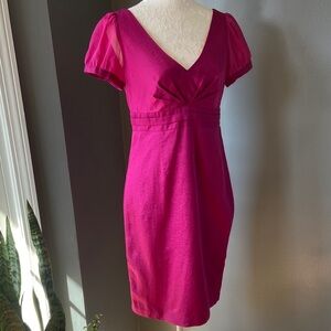 Boden Limited Edition Fuchsia V-Neck Puff Sleeve Mini Dress
